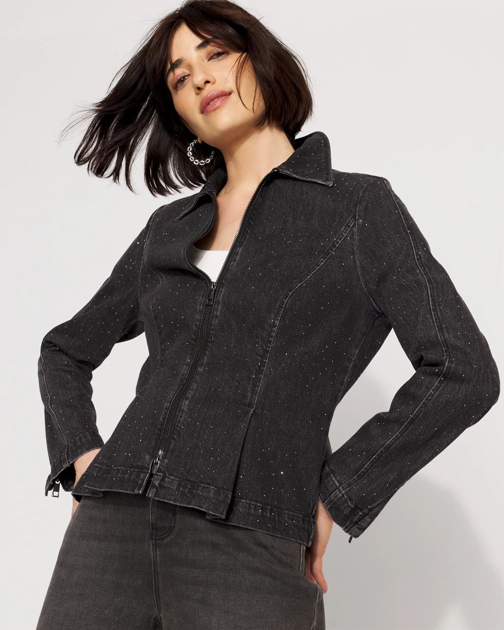 Rhinestone Peplum Denim Jacket | White House Black Market